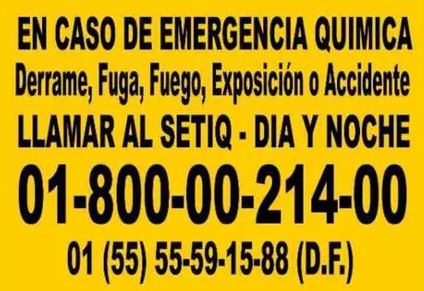 Letrero Caso de Emergencia Quimica Etiqueta