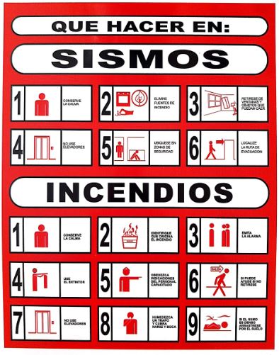 Letrero Caso de Sismo e Incendio