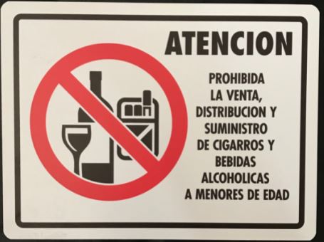 Letrero Prohibida la Venta de Alcohol a Menores