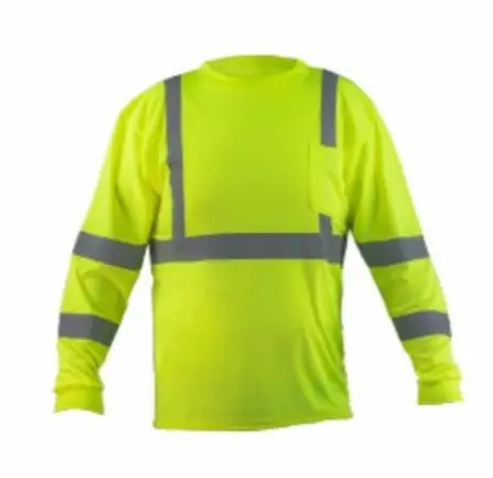 Playera manga larga HV con reflejante 100% poliéster con reflejante 